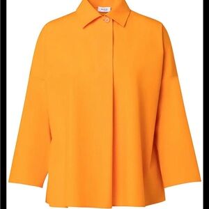 Akris Punto Sz 8 Drop-Shoulder Cotton Poplin Collared Blouse Top Orange $730